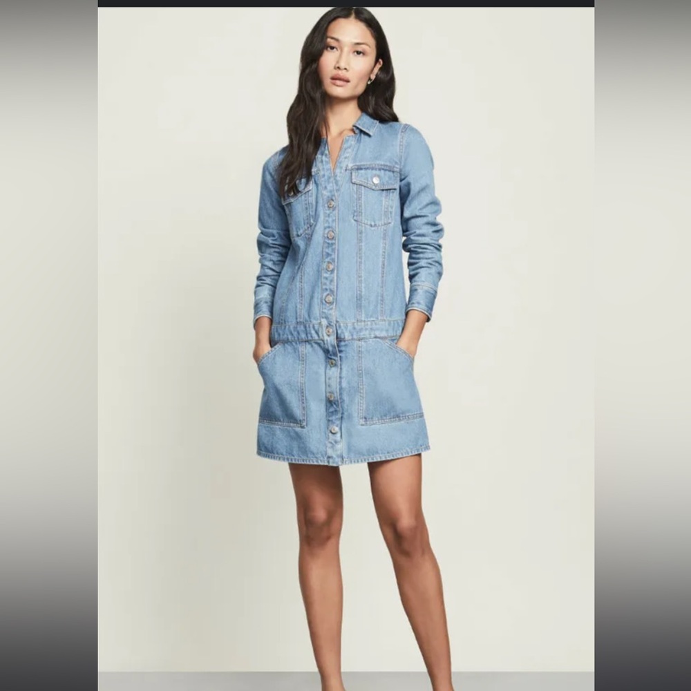 Veronica Beard long sleeve drop waist denim dress.